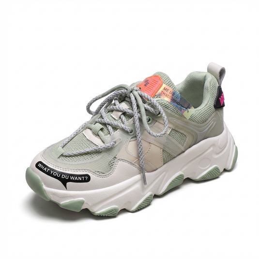 Baskets Chunky Plateforme Femme Grises — Dad Shoes Grosse Semelle Mesh Respirant Lacets Streetwear Sneakers Mode Casual Chaussures Printemps 2026