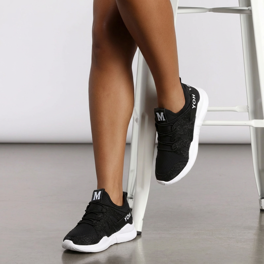Baskets Femme Légères Respirantes — Sneakers Compensées Noir Pailleté — Été Confort Quotidien