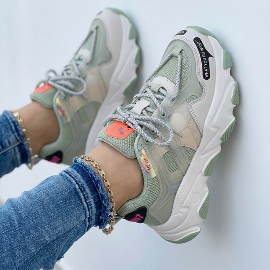 Baskets Chunky Plateforme Femme Grises — Dad Shoes Grosse Semelle Mesh Respirant Lacets Streetwear Sneakers Mode Casual Chaussures Printemps 2026