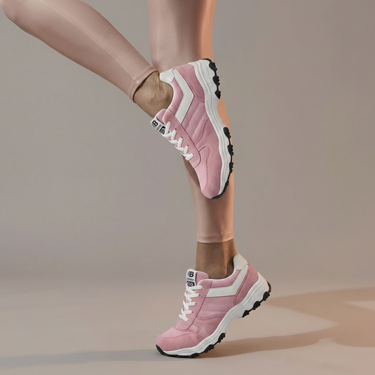 Baskets Chunky Femme Rose Daim Mesh — Baskets Plateforme Respirantes Antichoc à Lacets Semelle Caoutchouc Chaussures de Marche Décontractées Tailles 35–40