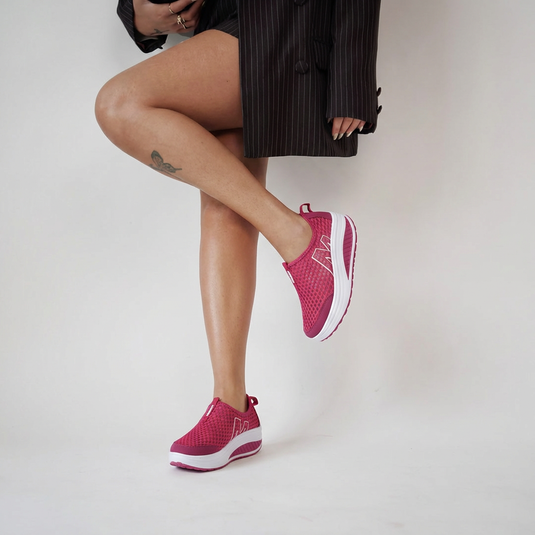 Baskets Compensées Slip-On Femme Rose — Chaussures Plateforme Mesh Respirant Semelle Basculante Tonifiante Marche Sans Lacets Talon 3–5cm