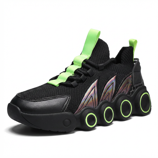 Baskets Chunky Plateforme Homme Blanc Bleu — Design Flamme Holographique EVA Respirant Semelle Bulle Rehaussante Tendance Streetwear 39–44