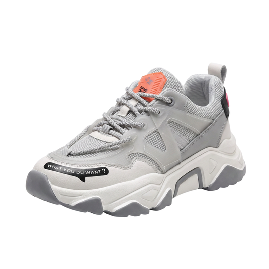 Baskets Chunky Plateforme Femme Grises — Dad Shoes Grosse Semelle Mesh Respirant Lacets Streetwear Sneakers Mode Casual Chaussures Printemps 2026