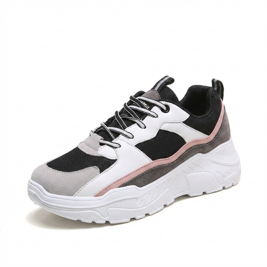 Women's Chunky Platform Sneakers — Dad Shoes Black White Pink — Thick Breathable Mesh Sole 2026