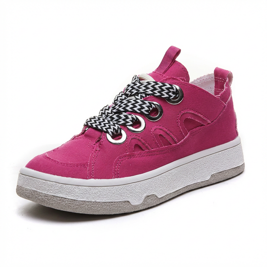 Baskets Plateforme Toile Femme Rose — Baskets Décontractées Bout Rond Semelle en Caoutchouc Œillets Oversize Respirantes à Lacets Style Urbain Chaussures 2026