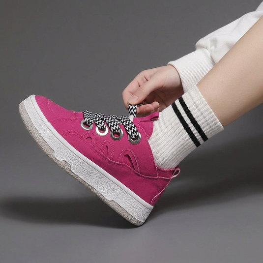 Baskets Plateforme Toile Femme Rose — Baskets Décontractées Bout Rond Semelle en Caoutchouc Œillets Oversize Respirantes à Lacets Style Urbain Chaussures 2026